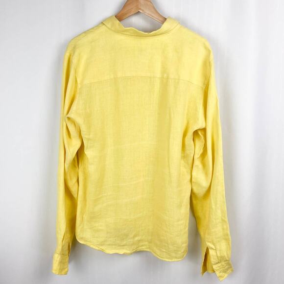 0039 Italy Button Up Shirt XL Yellow Linen Weave Long Sleeve Collared Blouse - Picture 6 of 13